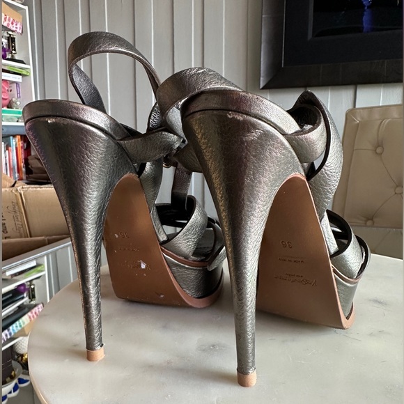 Ysl Saint Laurent Metallic Leather Tribute Sandals 36 - Picture 11 of 15